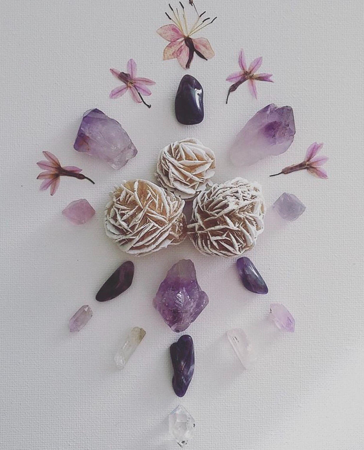 Crystal grid featuring purple and white crystals